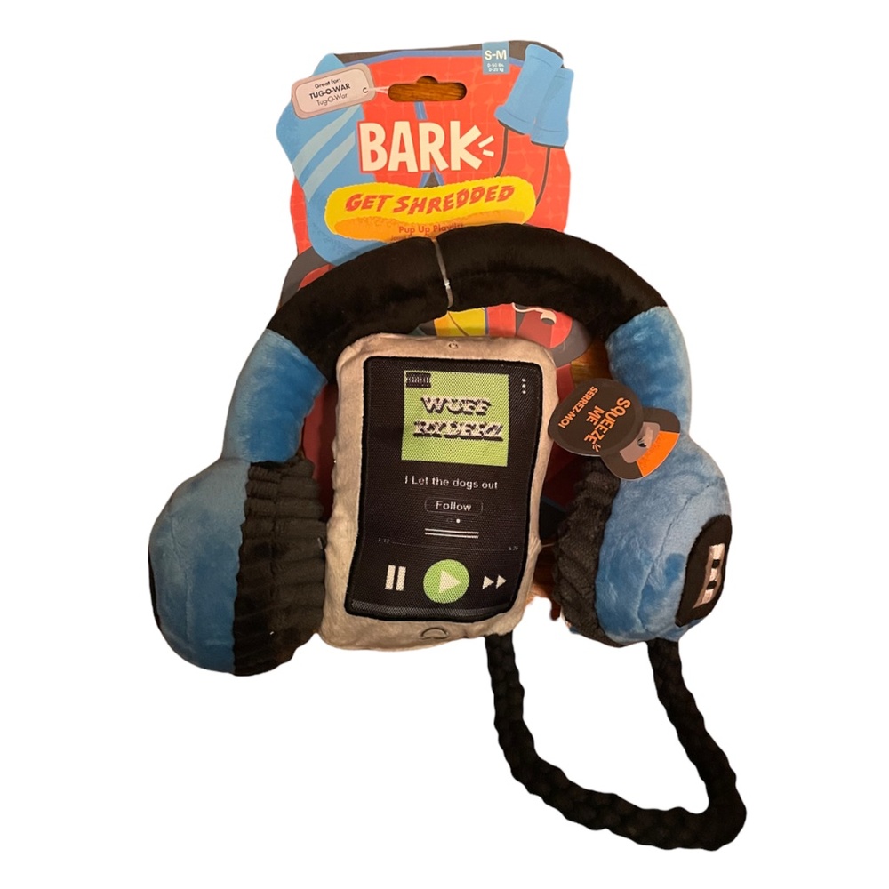 Bark Box Pup Up PlayList Dog Toy Plush Crinkle Ends With Squeaker Middle 9.5x8"